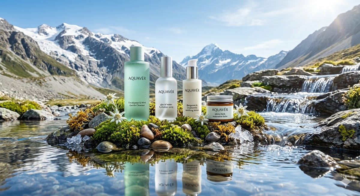Ultra-Luxurious Skincare Product Photography in Alpine Setting – in the mountains, AI image made with Nano Banana Pro