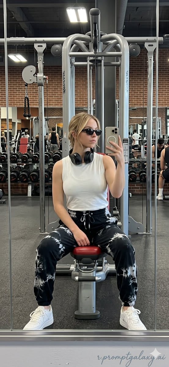 Realistic Gym Mirror Selfie – man in a dress in a gym, AI image made with Nano Banana Pro