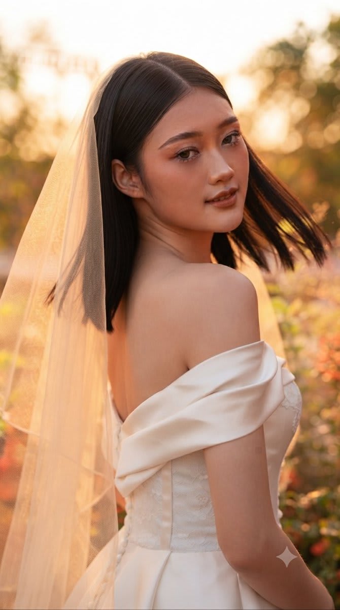 Ethereal Sunset Bride Portrait – woman in a gown in a garden, AI image made with Nano Banana Pro
