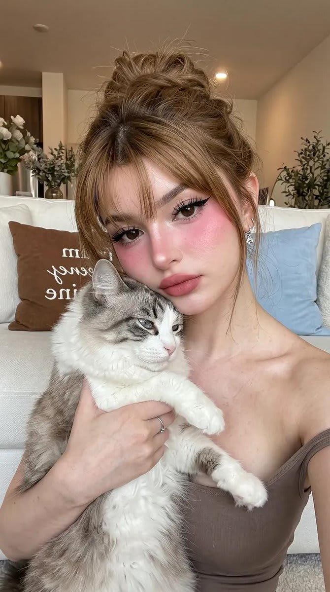 Candid Indoor Portrait with Cat – woman, AI image made with Nano Banana Pro