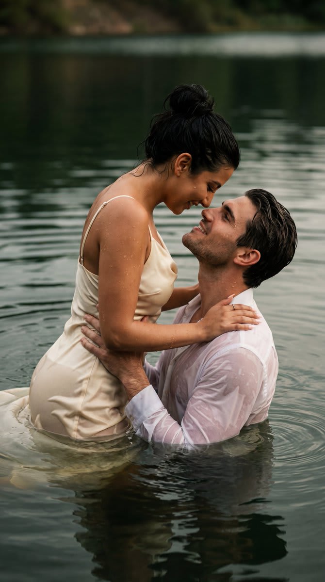 Cinematic Couple Embrace in Lake Water – couple, AI image made with Nano Banana Pro
