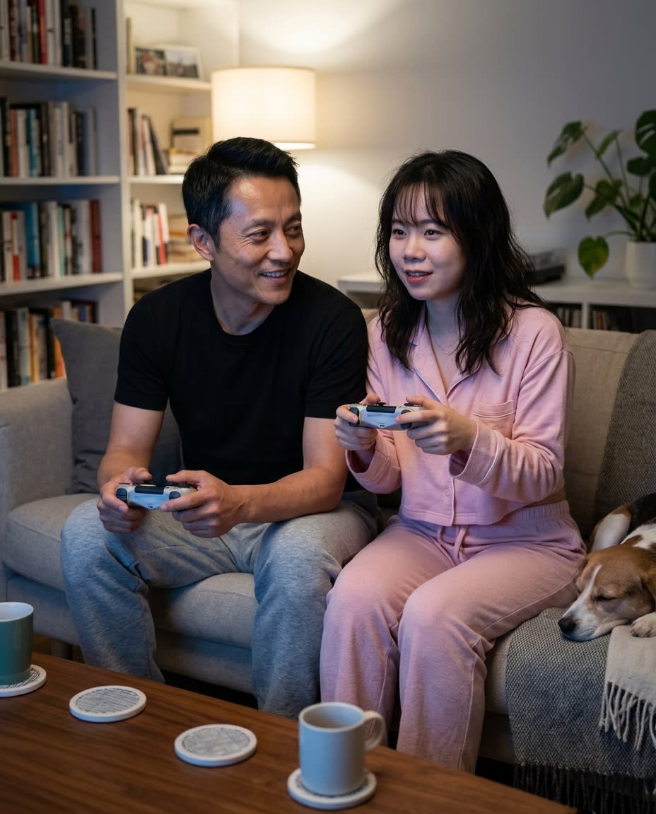 Candid Couple Gaming Lifestyle – couple, AI image made with Nano Banana Pro