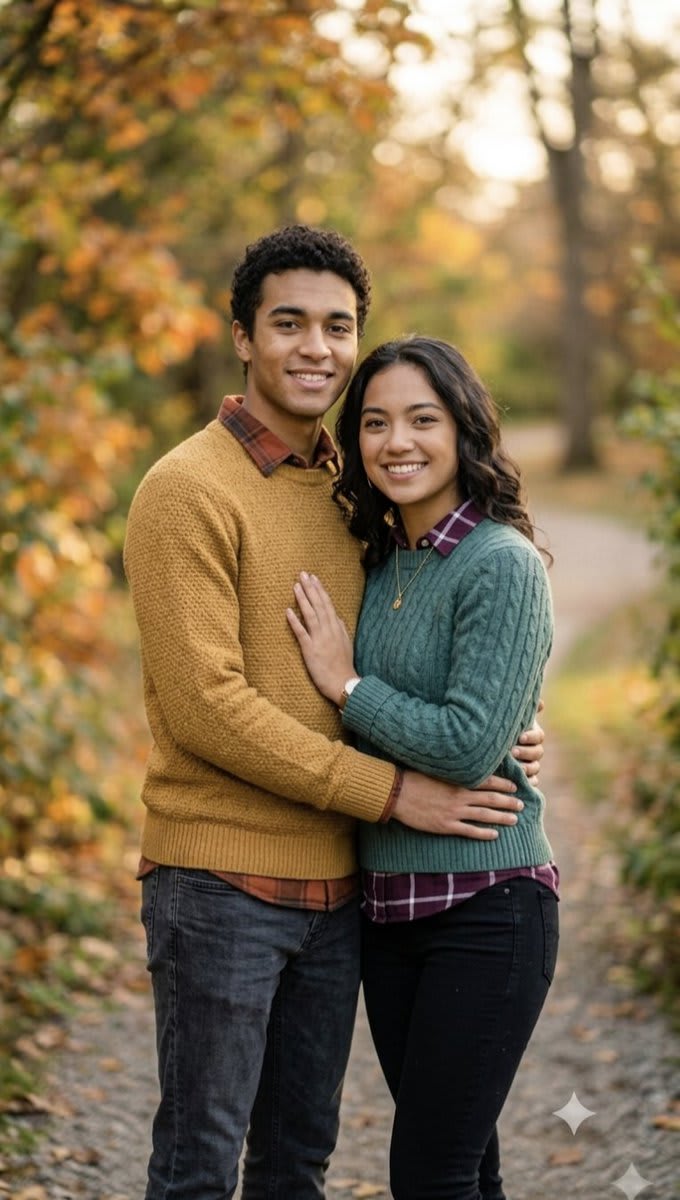 Autumn Couple Photoshoot in Forest – couple in a forest, AI image made with Nano Banana Pro