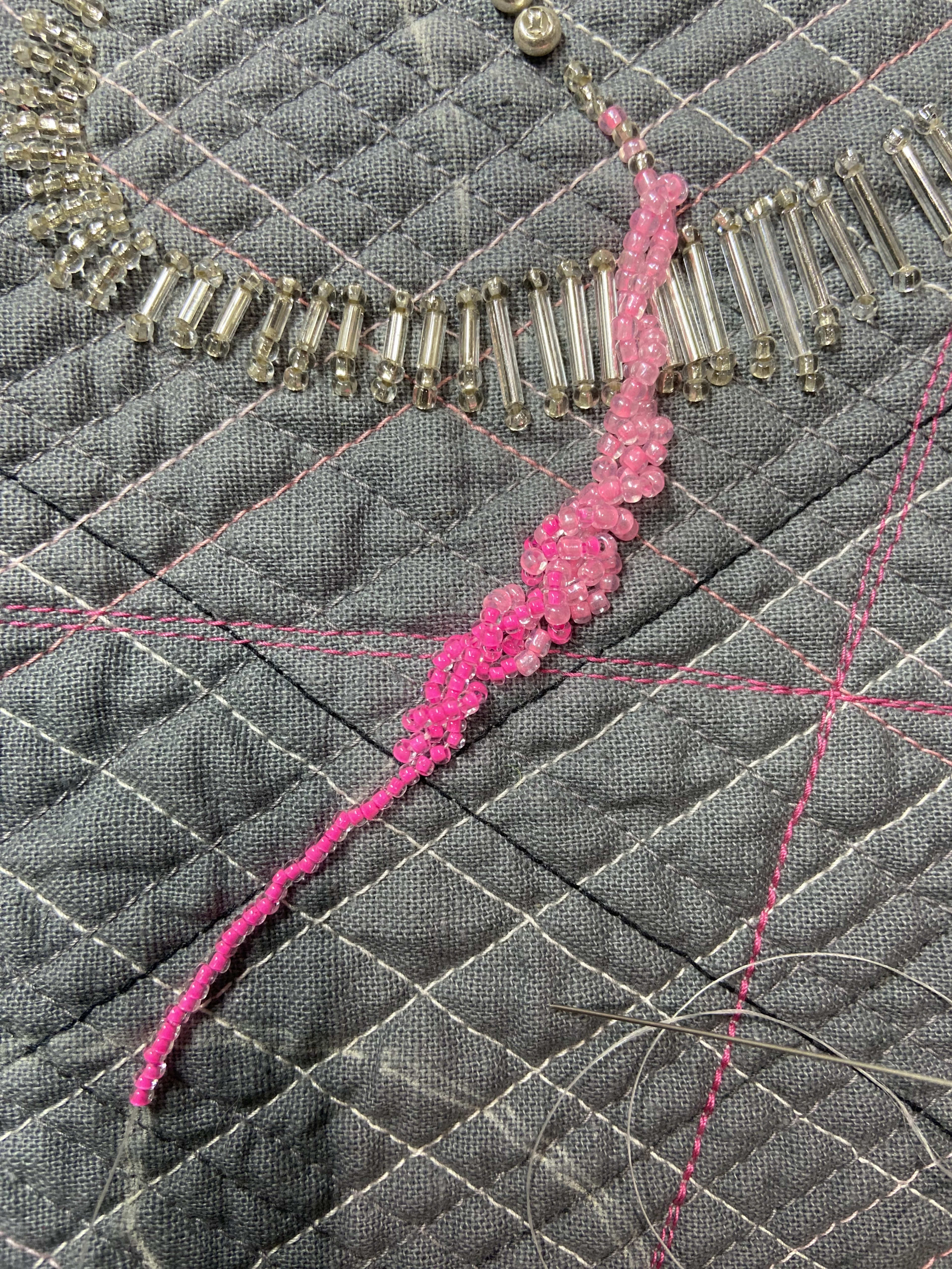 Crystaline Melody- Grey beaded whole cloth scrap