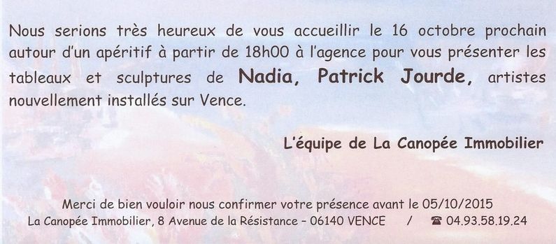 INVITATION A L' EXPOSITION ORGANISEE PAR LA CANOPEE IMMOBILIER OCTOBRE 2015.jpg