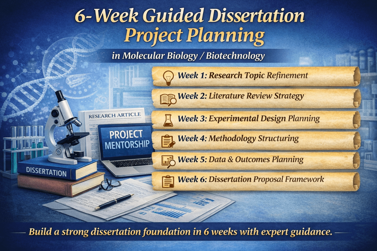 6-Week Guided Dissertation Project Planning in Molecular Biology / Biotechnology - Research Decode Consultancy Cover Image