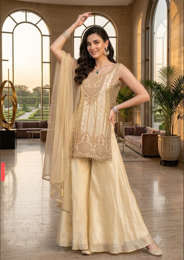 Gilded Sandstone Zardozi Gharara Set