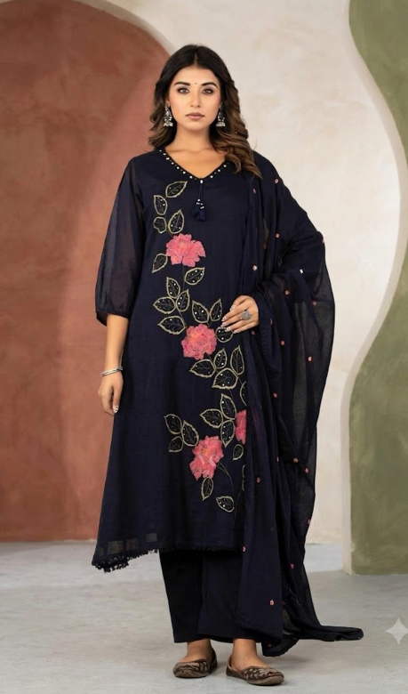 The Midnight Floral Chanderi Kurta Set