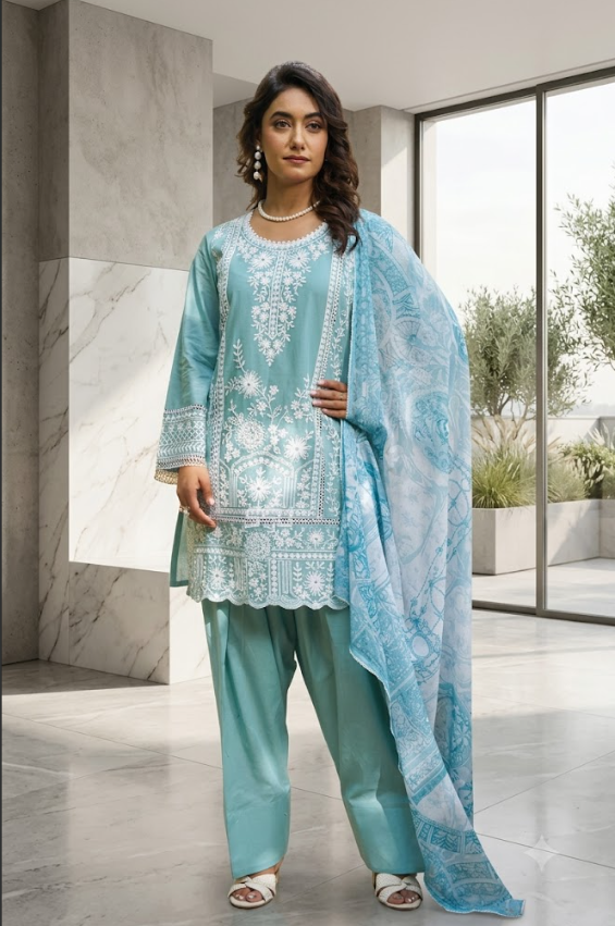 The Aqua Chikankari Salwar Suit