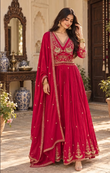 Crimson Heritage Embroidered Anarkali Set
