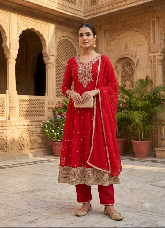 Ruby Regal Embroidered Anarkali Suit