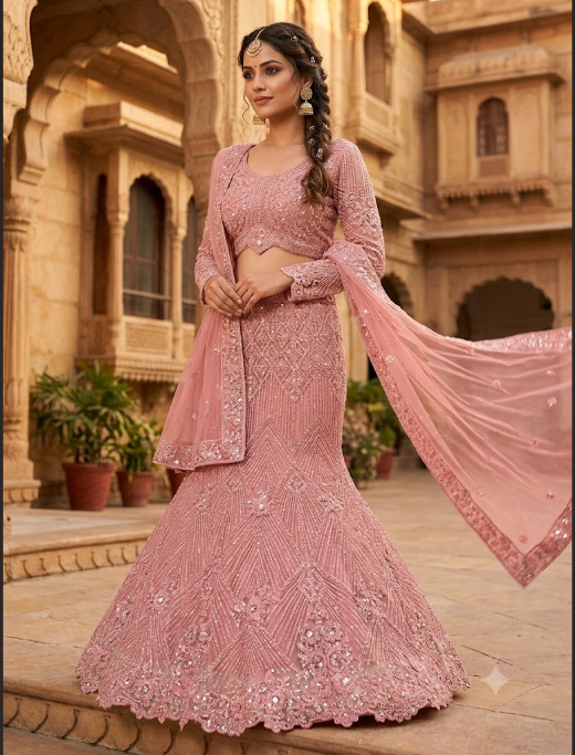 Dusty Pink Fishcut Lehenga
