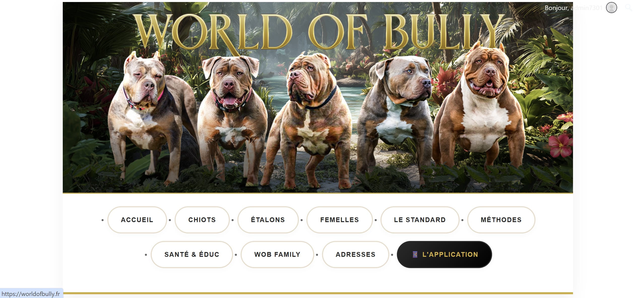 Page d'accueil majestueuse de l'élevage World of Bully
