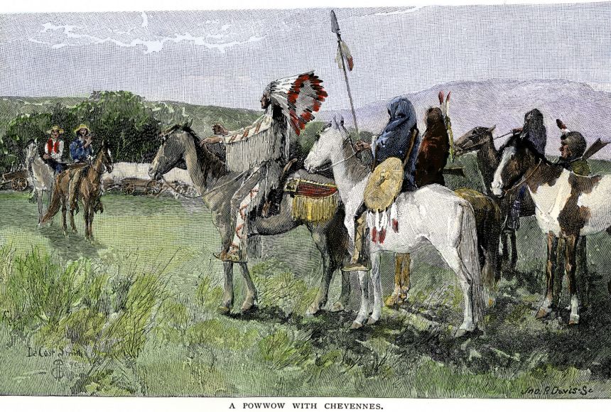 Native Americans In Colonial America National Geographic Society   Diplomacy Between Cheyenne And Settlers 