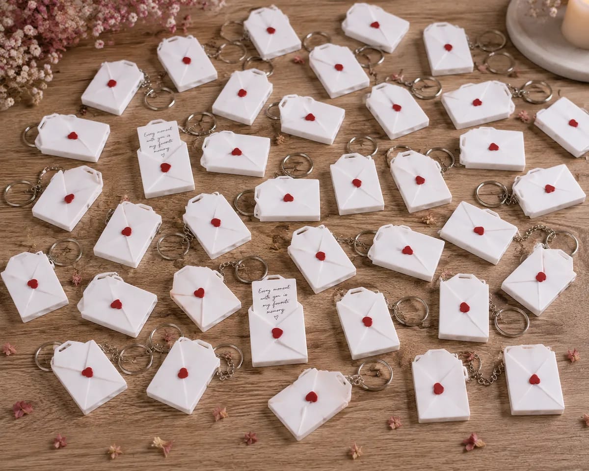 40 personalised keychains for a 40th birthday, every message different