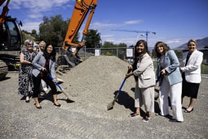 Dr. Paris-Ann Ingledew, interim chief medical officer and executive vice president, BC Cancer (far right) joins a team in breaking ground at the site of a new BC Cancer centre in Kamloops.