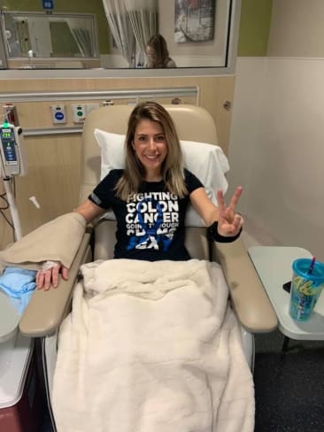 Catherine Perka receiving treatment at BC Cancer – Surrey’s chemo suite