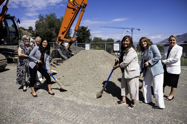 Dr. Paris-Ann Ingledew, interim chief medical officer and executive vice president, BC Cancer (far right) joins a team in breaking ground at the site of a new BC Cancer centre in Kamloops.