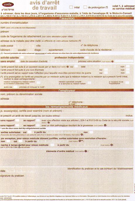 exemple feuille arrêt de travail
