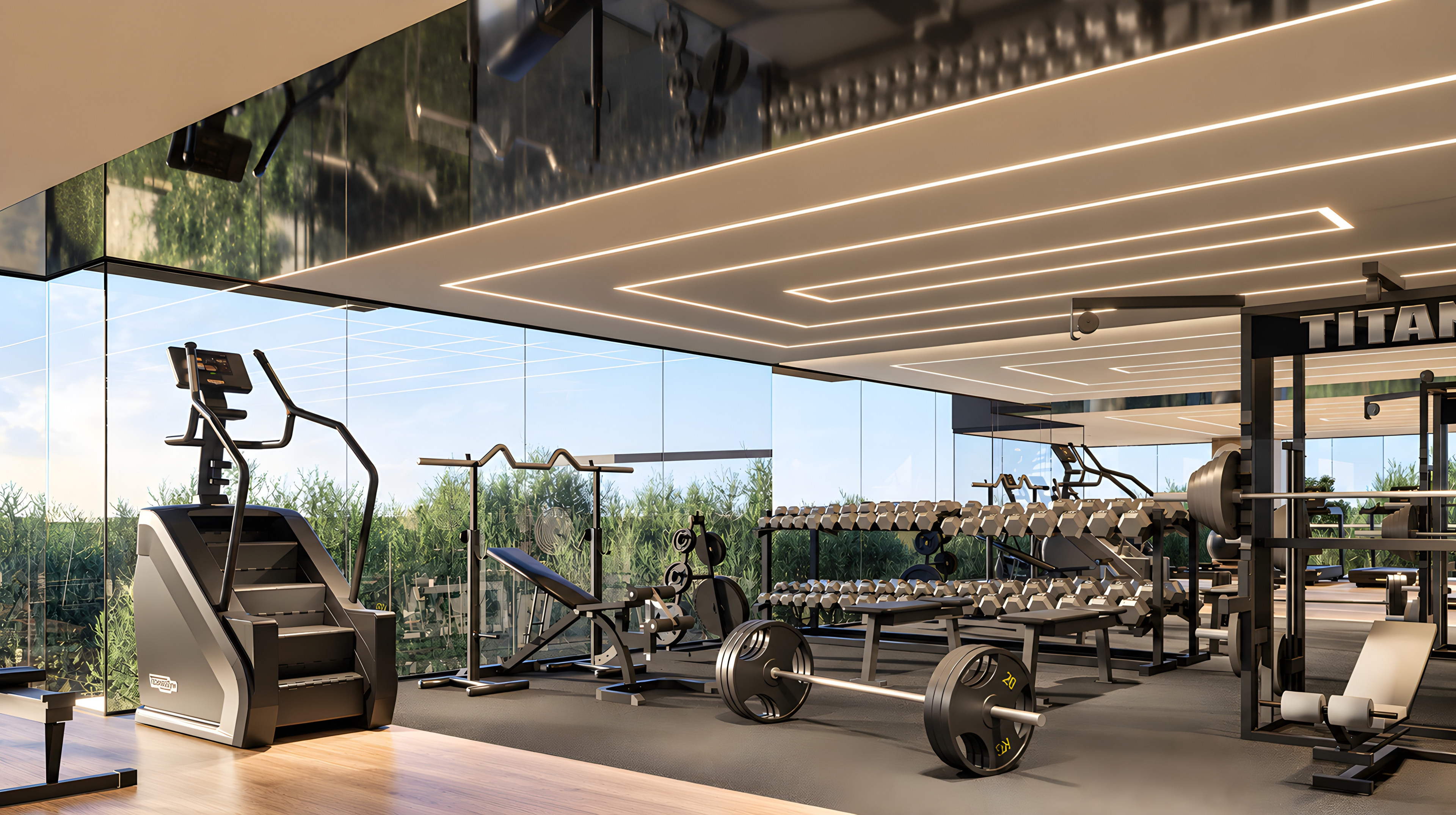 Render of the Acres 2 gym overlooking the trees