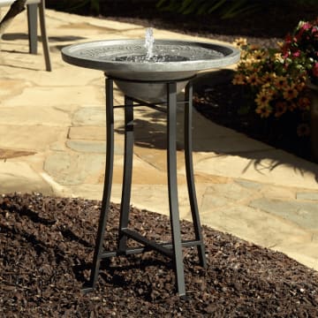 Perello Solar Birdbath - Distressed Grey Cement