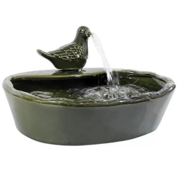 Green Glazed Ceramic Dove Solar Water Fountain