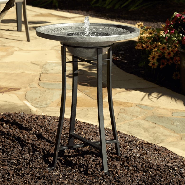 Perello Solar Birdbath - Distressed Grey Cement