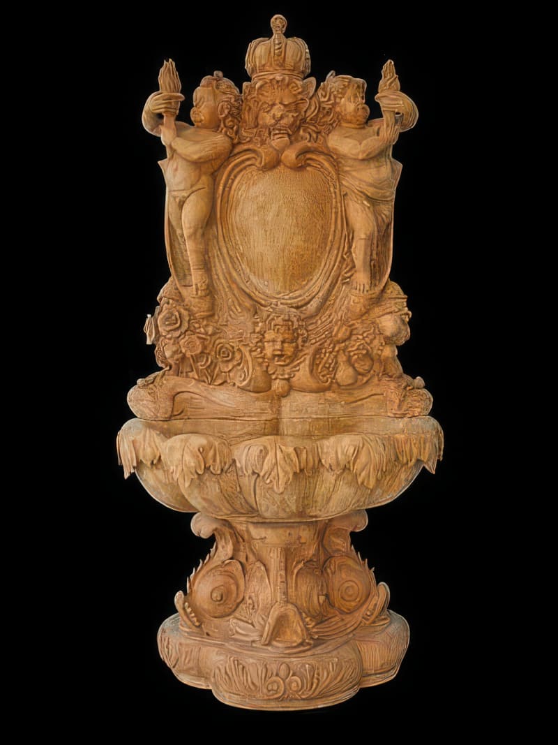 Baroque Wall Fountain With Dolphin-Lion