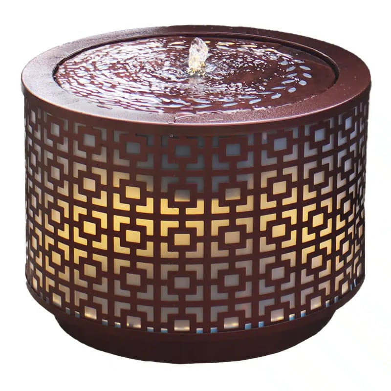 Repeating Squares Cylinder Iron Outdoor Water Fountain
