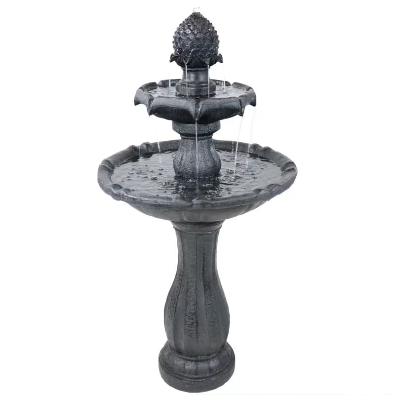 2-Tier Pineapple Solar Fountain with Battery Backup