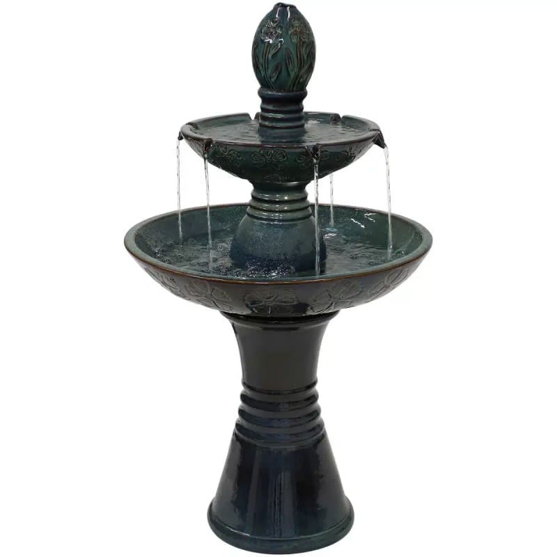 Double Tier Outdoor Ceramic Fountain with LED Lights