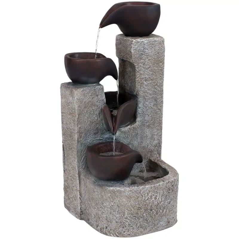 Aged Tiered Vessels Solar Fountain with Battery Backup