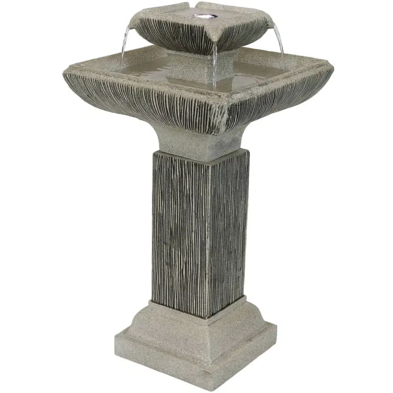 Square 2-Tier Outdoor Bird Bath Fountain with LED Lights