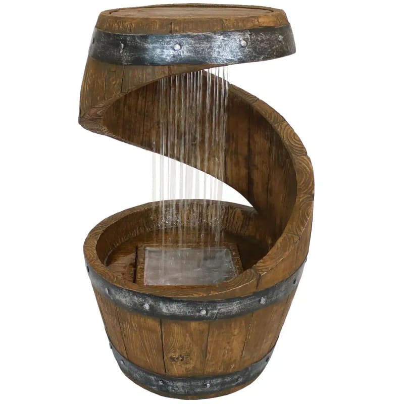 Spiraling Barrel Outdoor Water Fountain with LED Light - 25"