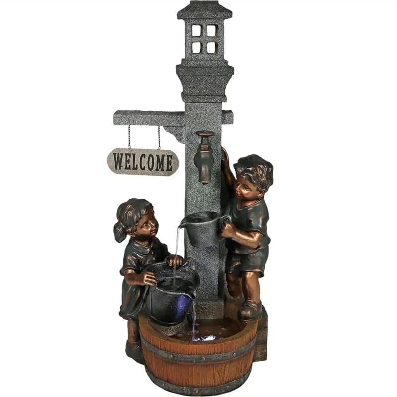 Water Fountain Statue with Children Playing at Faucet