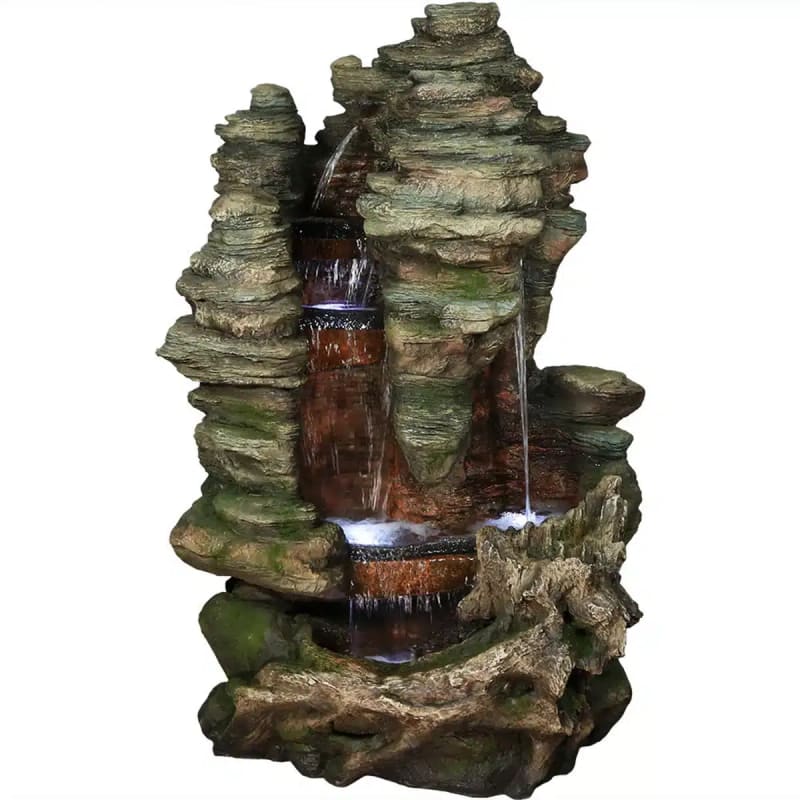 Flat Rock Summit Large Outdoor Waterfall Fountain with LED Lights