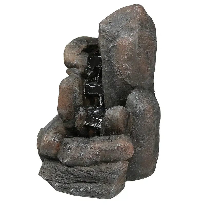 Rock Falls Solar Outdoor Water Fountain with Battery Backup