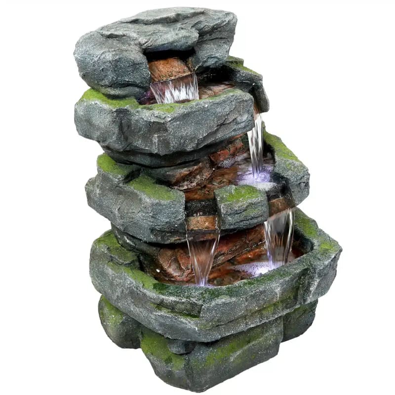 Outdoor Electric Tiered Stone Waterfall with LED Lights