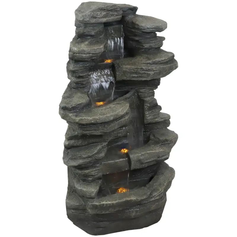 Stacked Shale Outdoor Rock Waterfall Fountain with LED