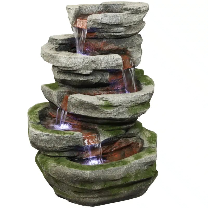 Cobblestone Rock Waterfall Fountain with LED Lights