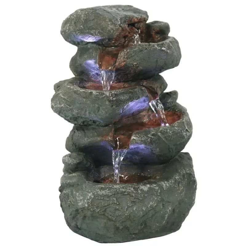 Stacked Rock Waterfall Fountain with LED Lights - 10"