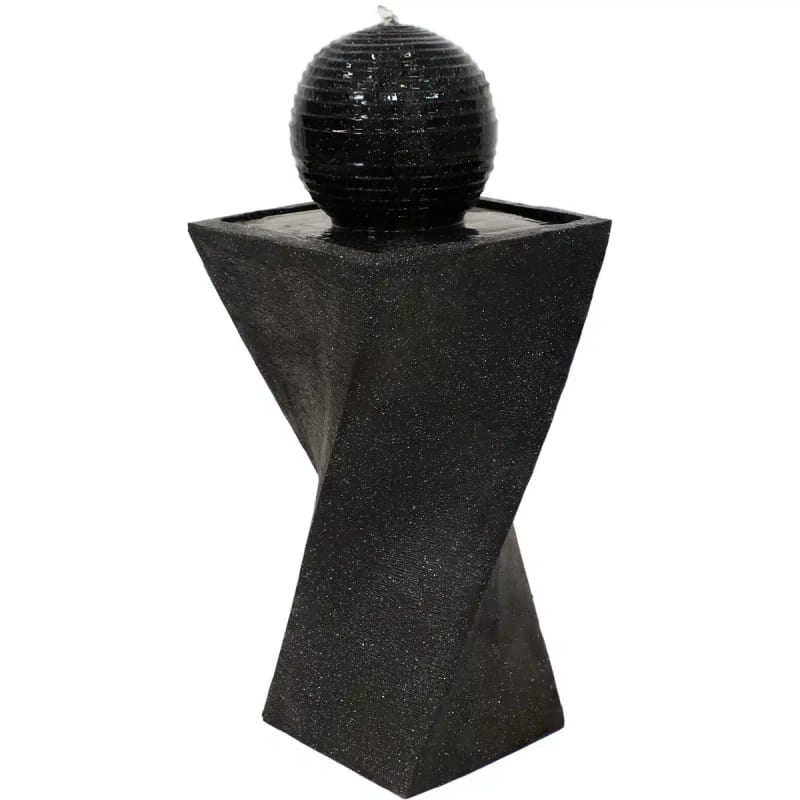 Black Ball Solar Water Fountain with Battery Backup and LED Light