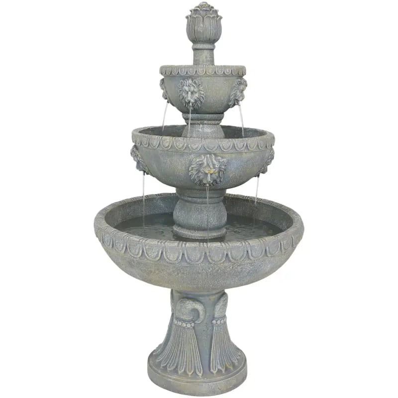 4-Tier Lion Head Outdoor Water Fountain with Electric Pump