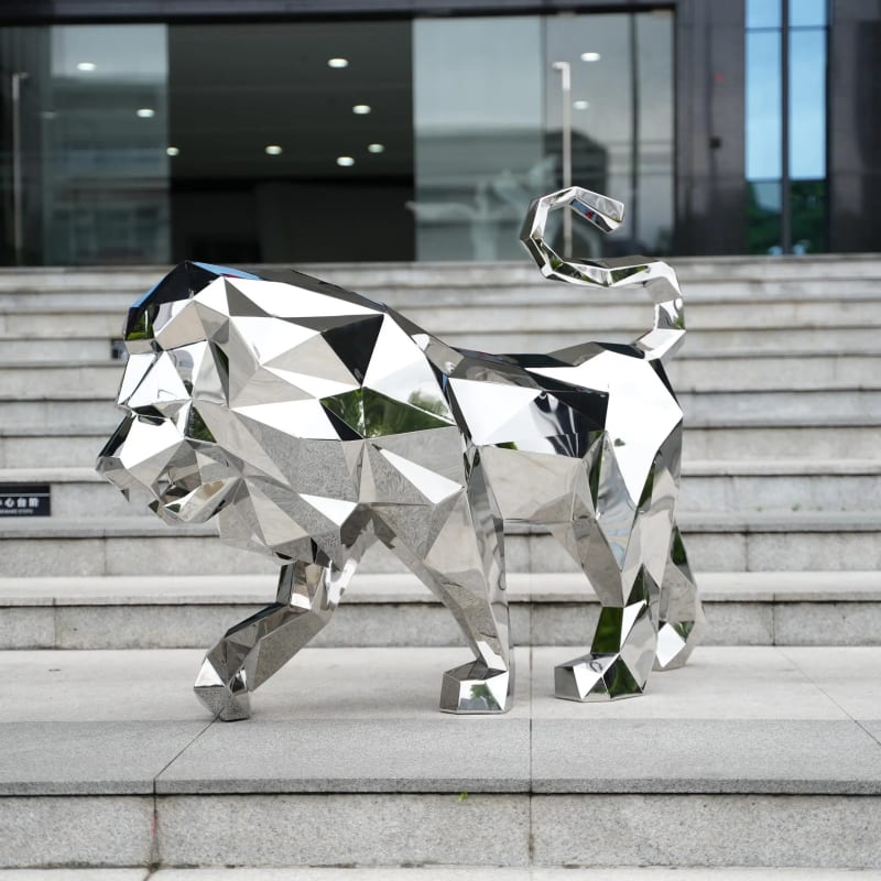 Geometric Stainless Steel Lion Sculpture
