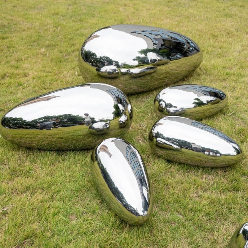 Modern Stainless Steel Stone Sculpture