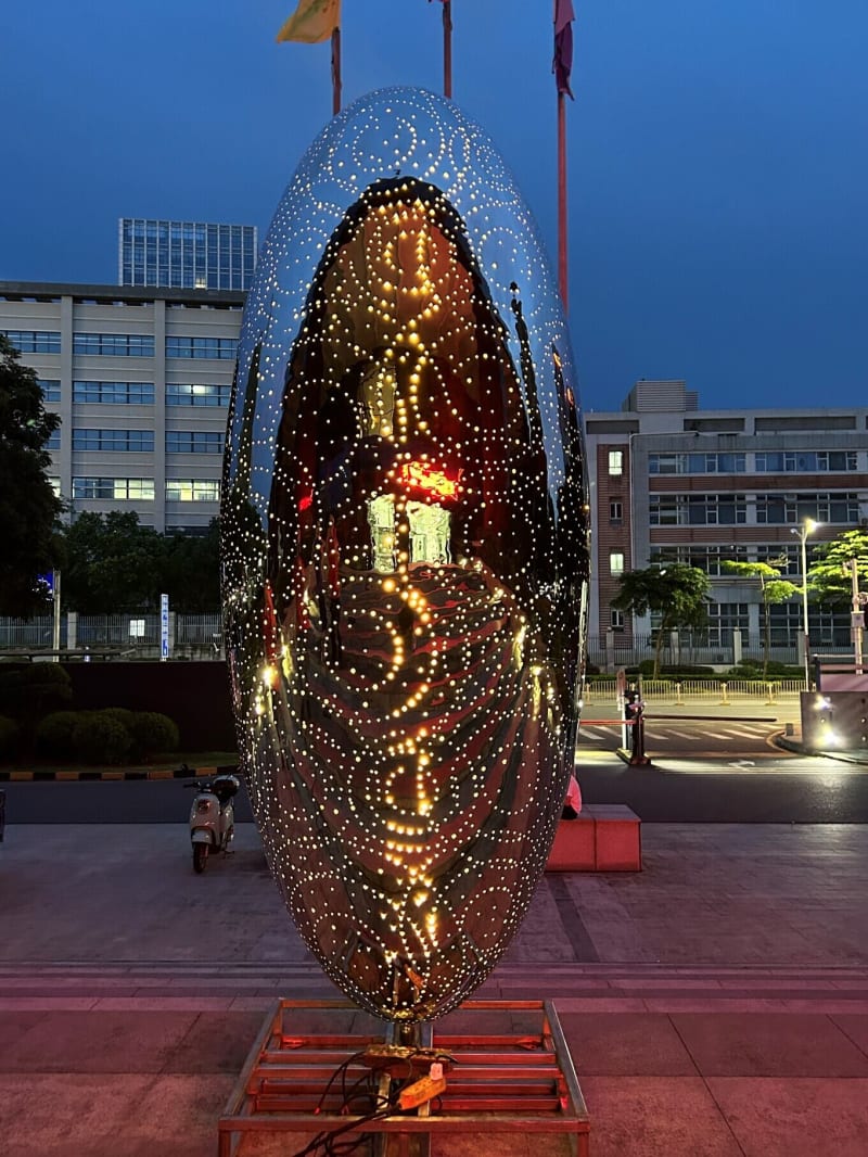 Oval Egg Shaped Stainless Steel Light Sculpture