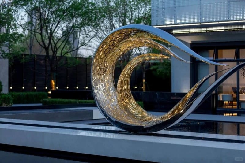 Wave-Inspired Stainless Steel Light Sculpture