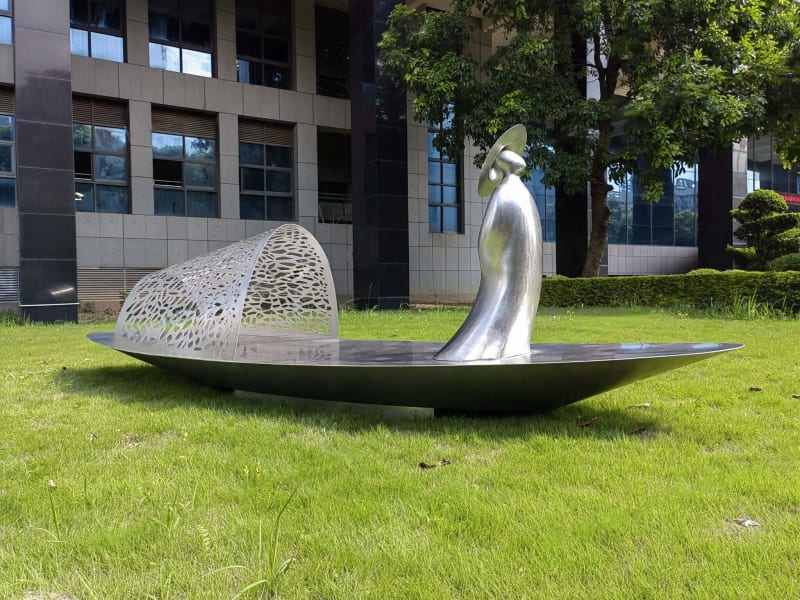 Stainless Steel Small Boat Sculpture