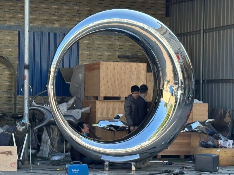 Stainless Steel Moon Ring Sculpture