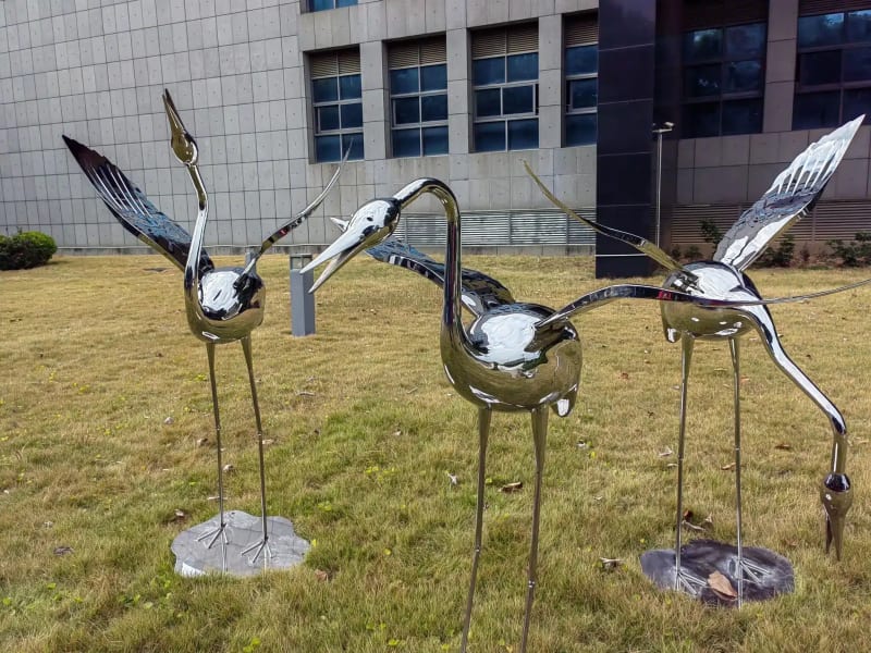 Stainless Steel Crane Landscape Sculpture